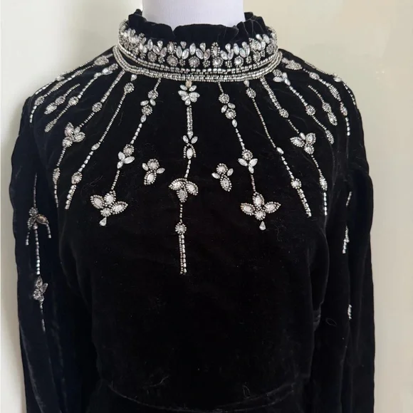 NWT Hope & Ivy Embellished High Neck Zadie Velvet Mini Dress sz 12